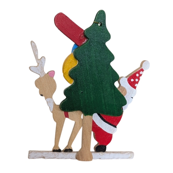 Vintage Schmidt Emgee Playful Santa Reindeer Christmas Ornament Wooden Painted - Picture 4 of 7